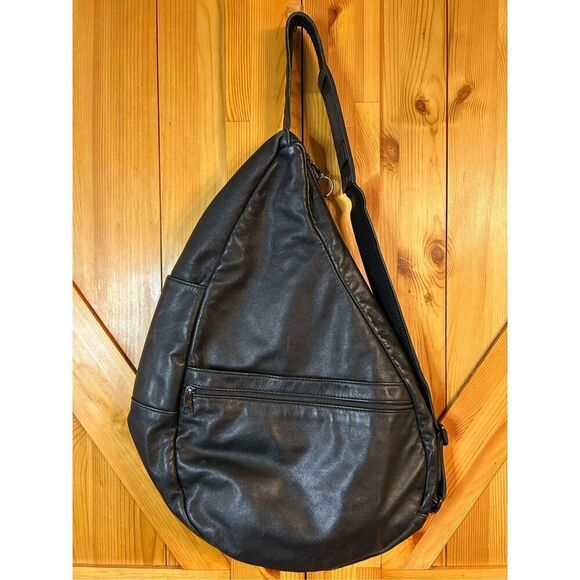 AmeriBag LEATHER Healthy Back Bag Back Pack Sling Shoulder Bag Med 19” BLACK - Picture 5 of 14